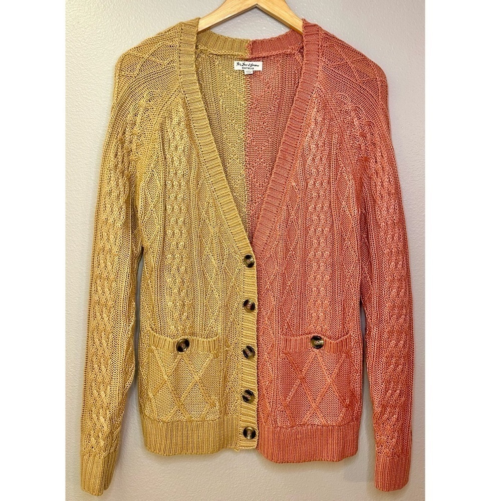 For Love and Lemons Knitwear Cable Knit Colorblock V Neck Button Down Cardigan